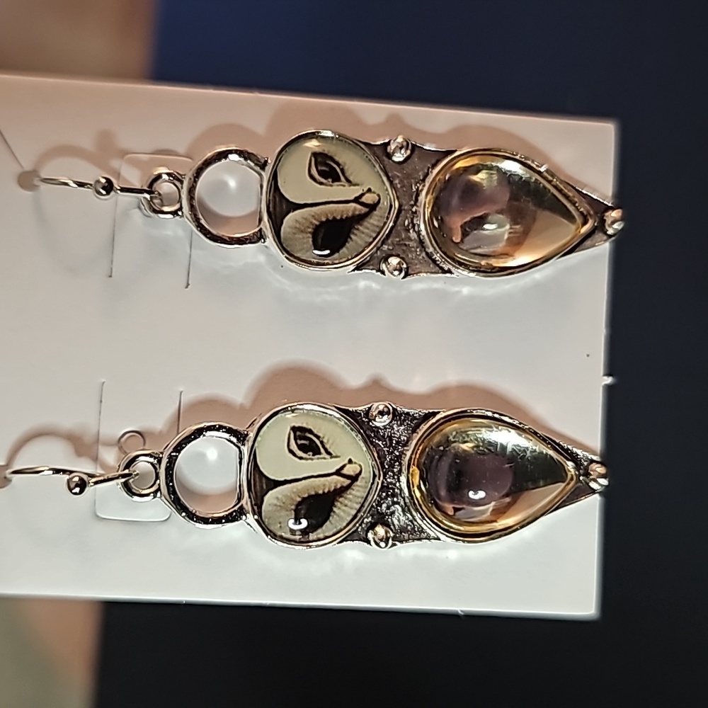 Earring owl, drop Fish hook